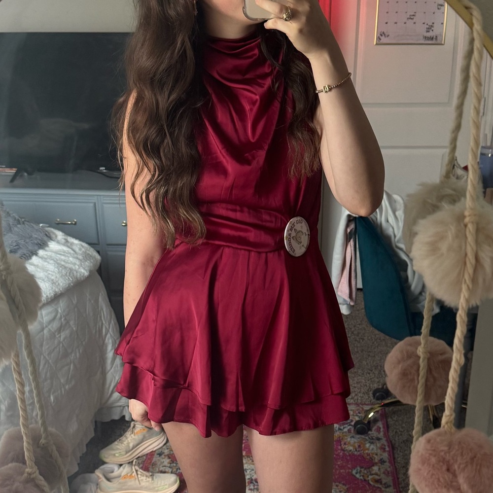 Maroon Satin Romper